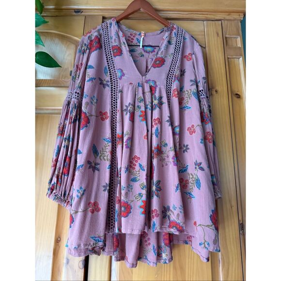 Free People Floral Crochet Inset Tunic Dress”SZ SP - Picture 3 of 14